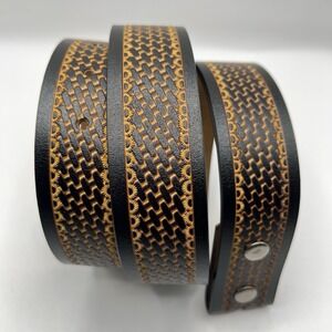 Bison Denim Leather Basketweave Embossed Belt 40-44 Brown NO BUCKLE NO KEEPER